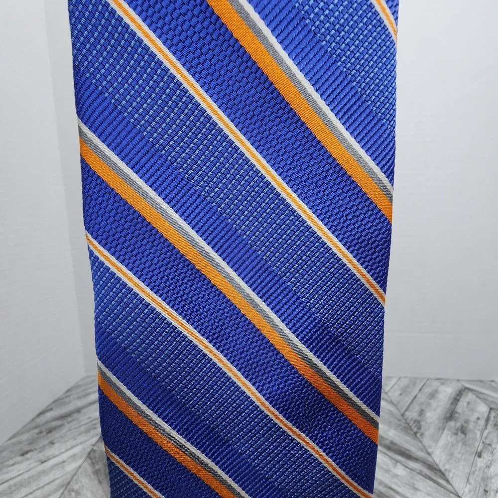 Brooks Brothers Irregular Silk Necktie Blue Orange‎ Striped Woven Men's Tie USA